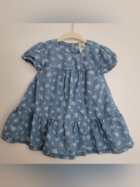 🧸2/20$ OshKosh B'gosh 6M Light Blue Floral Tiered Cotton Dress Denim Baby Girl